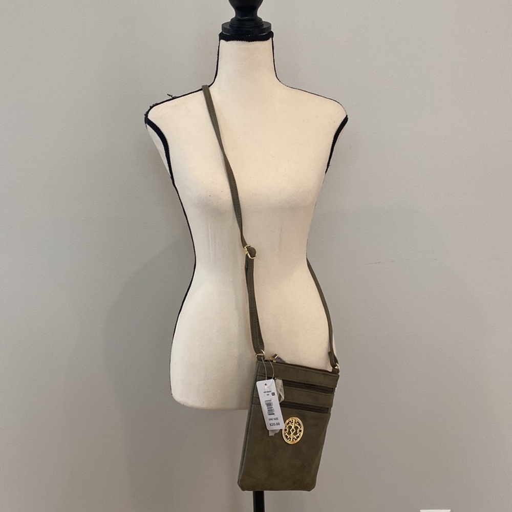 NWT Crossbody slim purse faux leather neutral embellished travel sleek